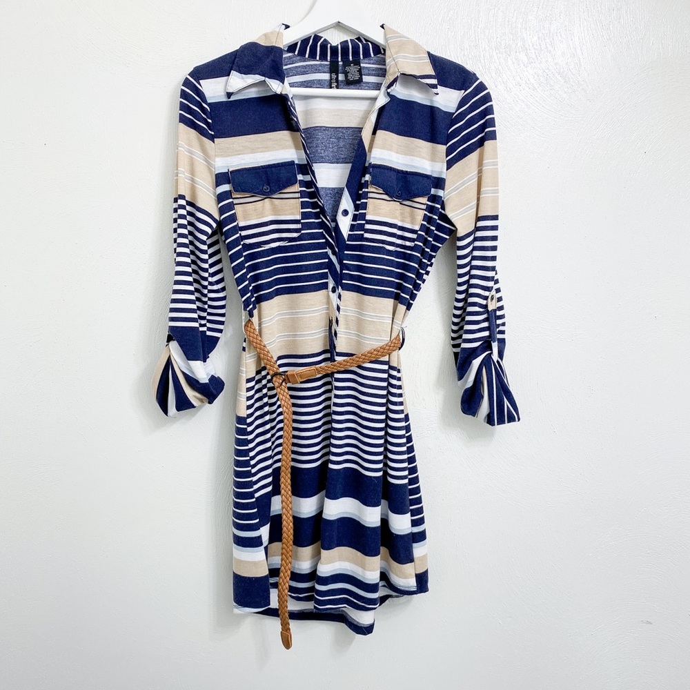 Striped Button Up Shirt Dress